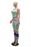 Yellow Sexy Print Strapless Skinny Jumpsuits