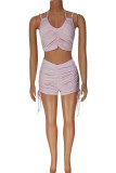Pink Casual Solid Patchwork Fold Spaghetti Strap Sleeveless Two Pieces