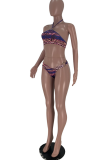 Gradient Color Sexy Print Hollowed Out Patchwork Swimwears