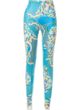 Green Sexy Print Mesh Skinny High Waist Pencil Full Print Bottoms