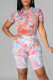 Pink Fashion Casual Print Basic O Neck Short Sleeve Two Pieces