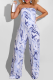 Sky Blue Casual Print Patchwork Strapless Straight Jumpsuits