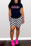 Orange Fashion Casual Print Basic O Neck Short Sleeve Two Pieces