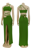 Red Sexy Solid Patchwork Spaghetti Strap Sleeveless Two Pieces