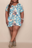 Yellow Sexy Patchwork Tie-dye V Neck Straight Plus Size Dresses