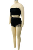 Red Fashion Sexy Solid Tassel Backless Swimwears
