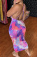 Colour Fashion Sexy Print Backless Spaghetti Strap Sleeveless Dress