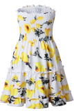 Red Fashion Street Print Patchwork Strapless A Line Dresses