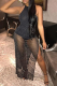 Black Sexy Solid Mesh Halter Irregular Dress Dresses