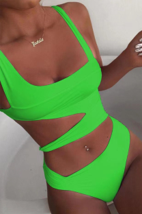 Green Sexy Print Hollowed Out Split Joint Swimwears