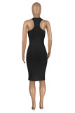 Yellow Sexy Casual Solid Vests O Neck Sleeveless Dress Dresses