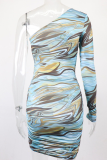Colour Sexy Print Hollowed Out Pencil Skirt Dresses