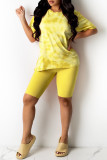 Ink Green Fashion Casual Print Basic O Neck Short Sleeve Two Pieces