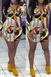 Black Fashion Casual Print Basic Turndown Collar Long Sleeve Dresses