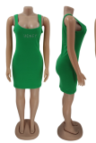 Green Sexy Print Patchwork O Neck Pencil Skirt Dresses