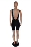 Black Sexy Casual Solid Hollowed Out Backless V Neck Skinny Romper