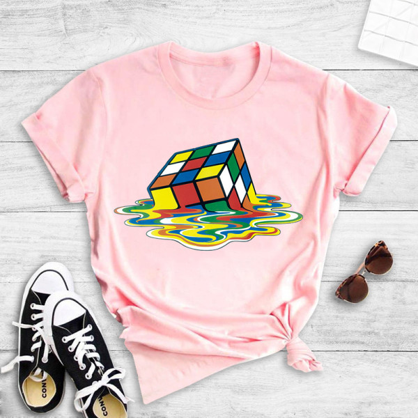 Pink Fashion Casual Print Basic O Neck T-Shirts