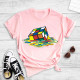 Pink Fashion Casual Print Basic O Neck T-Shirts