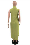Olive Green Sexy Casual Solid Patchwork Turndown Collar Tops