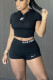 Black Casual Sportswear Print Make Old Hooded Collar Short Sleeve Two Pieces