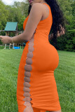 Yellow Fashion Sexy Solid Hollowed Out U Neck Vest Dress Dresses