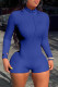 Royal Blue Fashion Casual Solid Basic Zipper Collar Long Sleeve Skinny Romper
