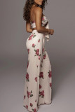 White British Style Print Patchwork Knotted Strapless Sleeveless Two Pieces