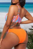Blue Sexy Print Hollowed Out Draw String Swimwears