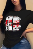 Black Casual Letter Print Patchwork O Neck T-Shirts