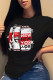 Black Casual Letter Print Patchwork O Neck T-Shirts