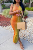 Yellow Sexy Print Patchwork O Neck Printed Dress Dresses