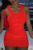 Red Sexy Casual Solid Basic O Neck Vest Dress