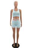 Pink Sportswear Print Patchwork Square Collar Sleeveless Two Pieces