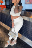 White Sexy Casual Solid Vests Pants O Neck Sleeveless Two Pieces