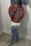 Turquoise Sexy Print Mesh Skinny Mid Waist Pencil Full Print Bottoms