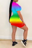 Colour Fashion Sexy Gradual Change Print Hollowed Out V Neck Short Sleeve Dress