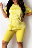Ink Green Fashion Casual Print Basic O Neck Short Sleeve Two Pieces