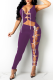 Purple Sexy Solid Patchwork V Neck Skinny Jumpsuits