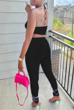 Pink Fashion Sexy Solid Backless Asymmetrical Strapless Sleeveless Two Pieces