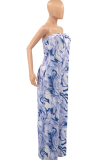 Brown Casual Print Patchwork Strapless Straight Jumpsuits