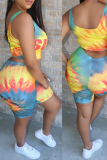 Yellow Sexy Patchwork Tie-dye Square Collar Sleeveless Two Pieces