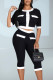 Black White Fashion Casual Patchwork Basic O Neck Half Sleeve Two Pieces
