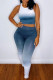 Blue Casual Sportswear Gradual Change Print Vests Pants O Neck Sleeveless Two Pieces