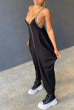 Blue Red Sexy Casual Solid Patchwork Backless Spaghetti Strap Loose Jumpsuits