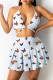 Sky Blue Fashion Sexy Print Backless Strap Design Halter Sleeveless Two Pieces