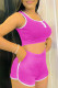Purple Casual Solid Patchwork U Neck Sleeveless Two Pieces