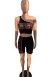 Black Sexy Casual Letter Print Backless One Shoulder Sleeveless Two Pieces