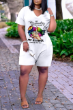 Red Casual Print Patchwork V Neck Loose Rompers