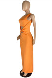 Orange Sexy Casual Solid Hollowed Out O Neck Sleeveless Dress