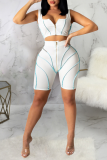 White Sexy Solid Zipper Collar Sleeveless Two Pieces